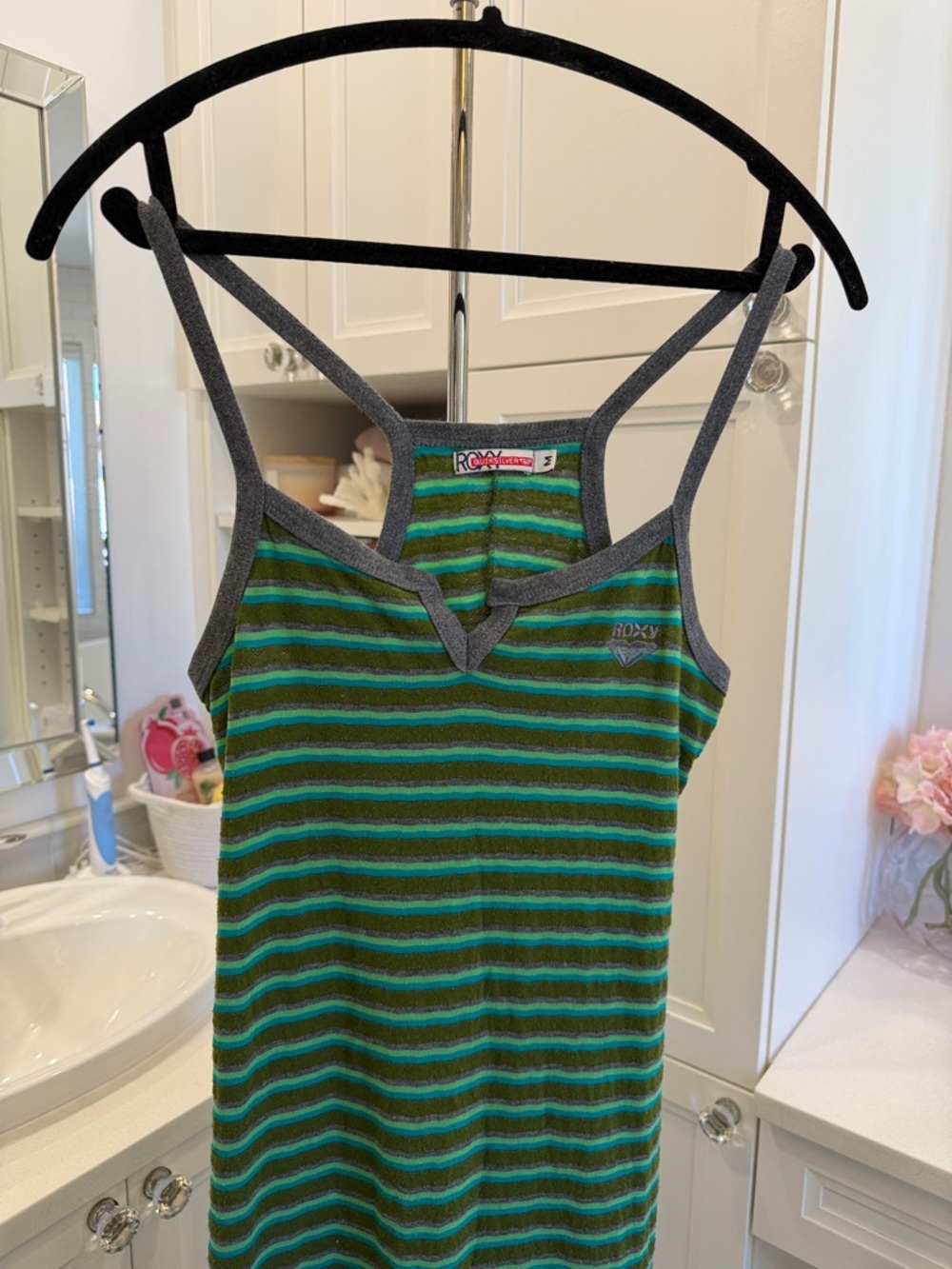 Roxy Green and Teal Striped Tank Dress